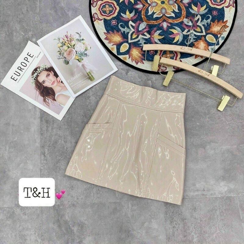 Chân váy da bóng cạp cao QC hot hit