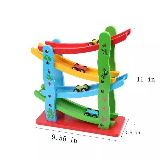 Đồ chơi cầu trượt 4 tầng bằng gỗ kèm 4 chiếc xe - đồ chơi giáo dục - Đồ chơi gỗ MG45