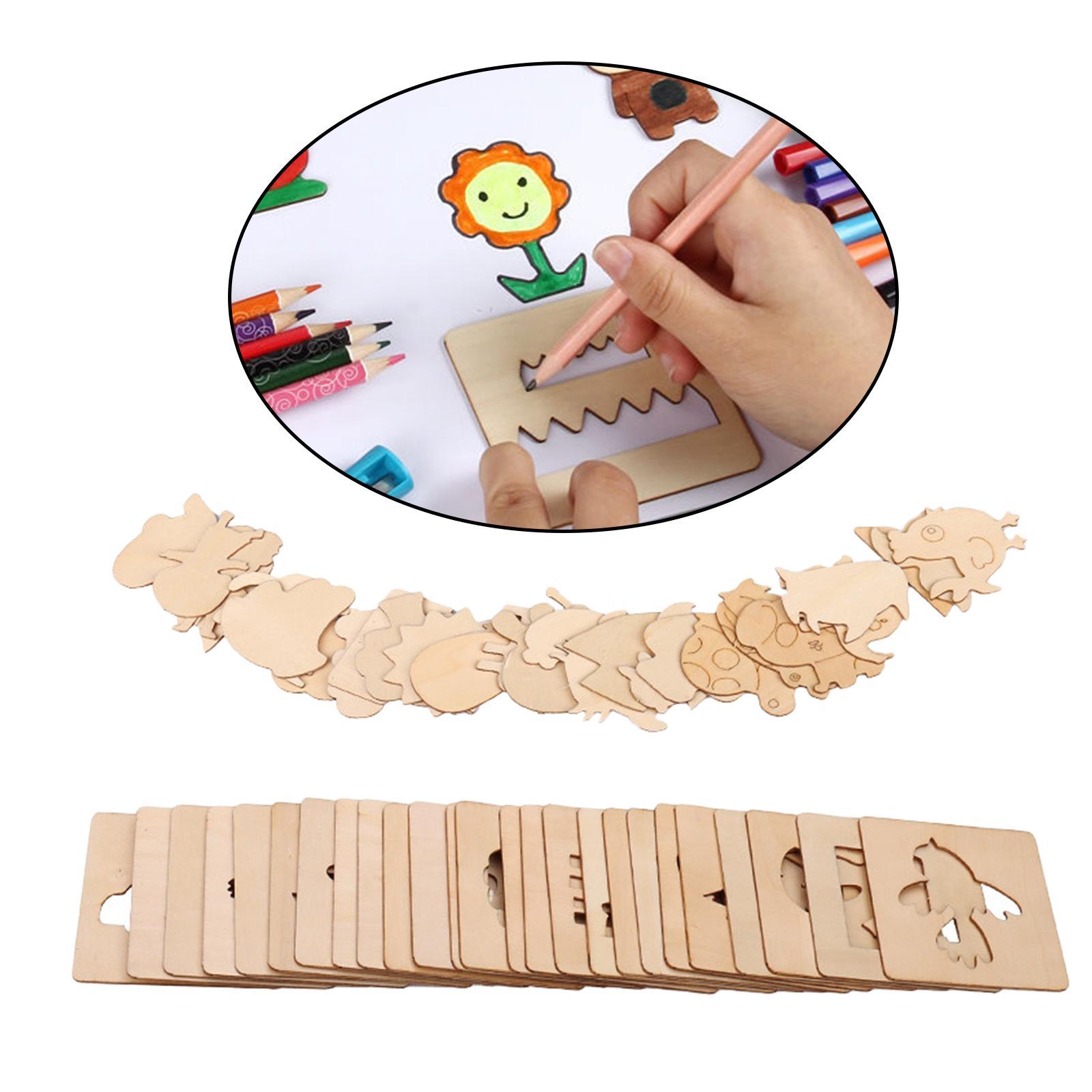 Puzzle Arts Crafts Set Kids Wooden Drawing Stencils Kit DIY Wall Painting Template Tools Creative Art Painting Template for kitchen Boys