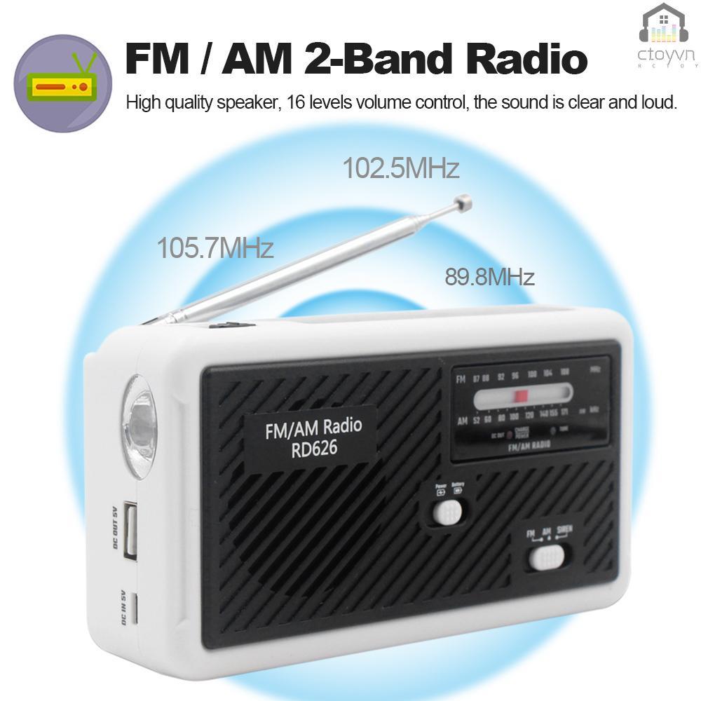 Bộ radio kỹ thuật số RD626 FM AM hai băng tần sạc pin năng lượng mặt trời 1000mAh có đèn LED