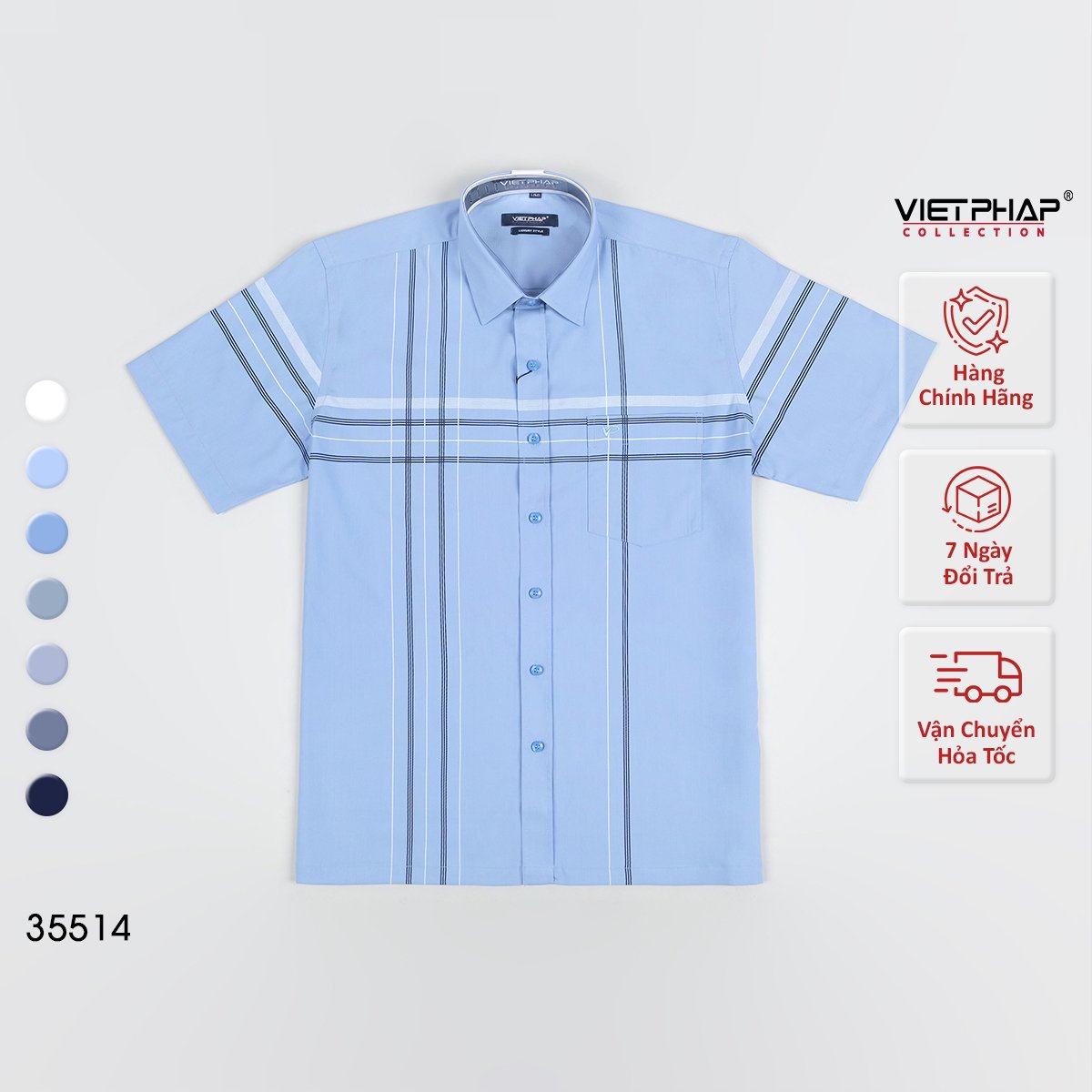 Áo Sơ Mi Nam Ngắn Tay VIỆT PHÁP Form Luxury Chất liệu Bambo In Sọc lịch lãm, sang trọng 35514