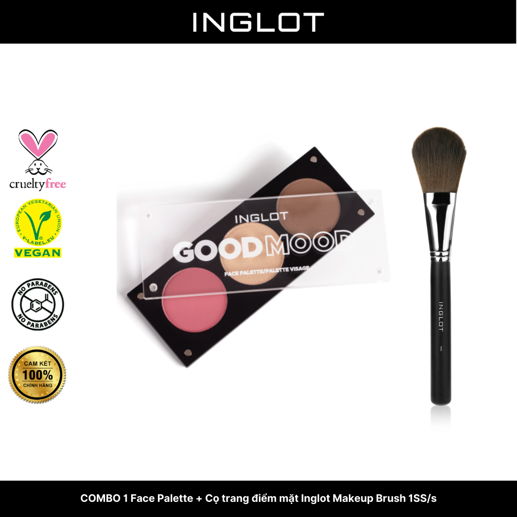 Bộ trang điểm má hồng, bắt sáng, tạo khối 3in1 Face Palette + Cọ trang điểm mặt Makeup Brush 1Ss/s - Inglot