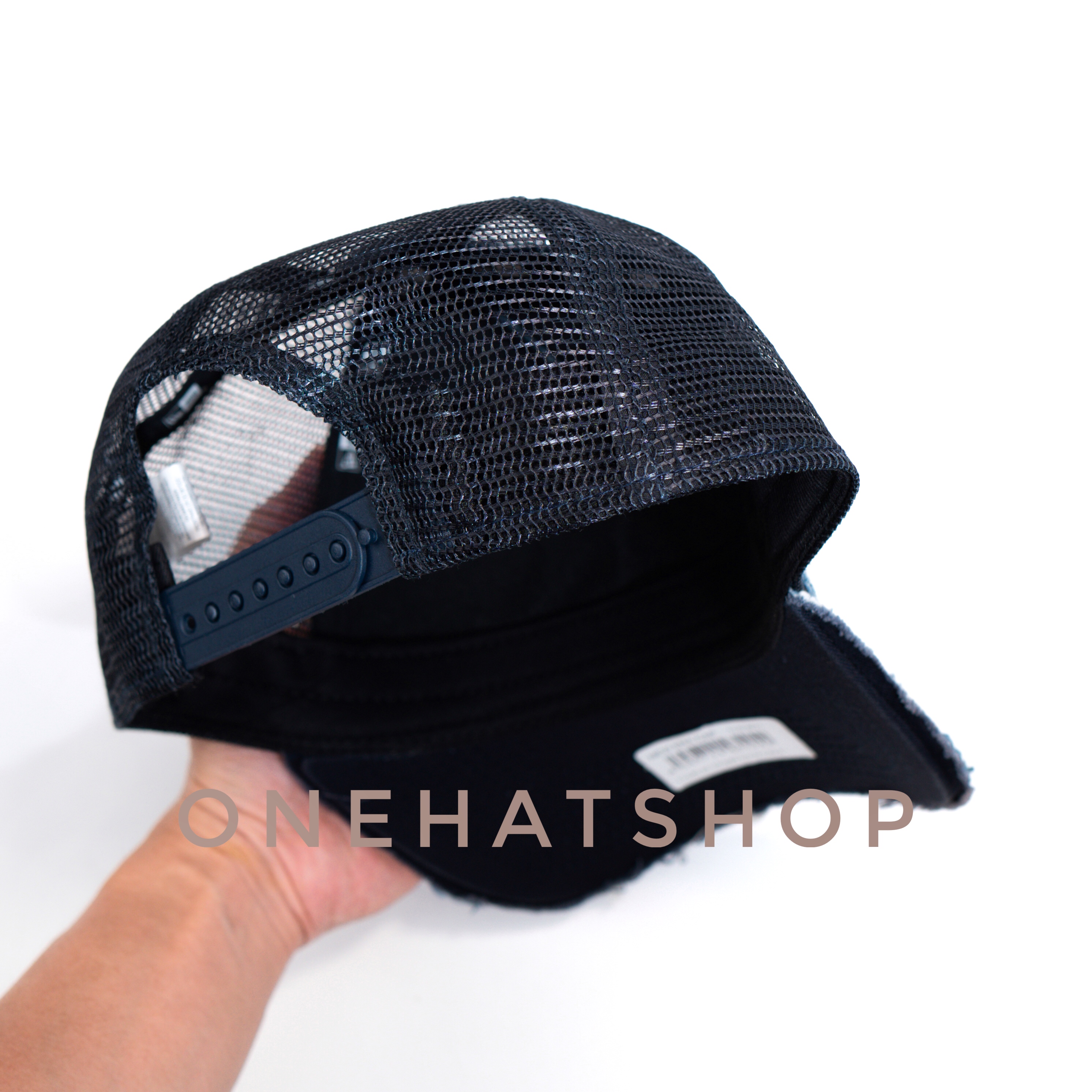 Nón lưỡi trai logo NYC vải jean rách rất đẹp fom Trucker sau là lưới