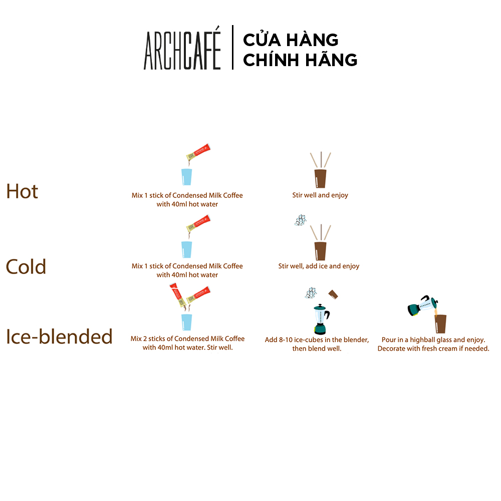 Combo 2 Cà Phê Sữa Đặc - Cafe hoà tan Archcafé (hộp 12 gói x 18g)