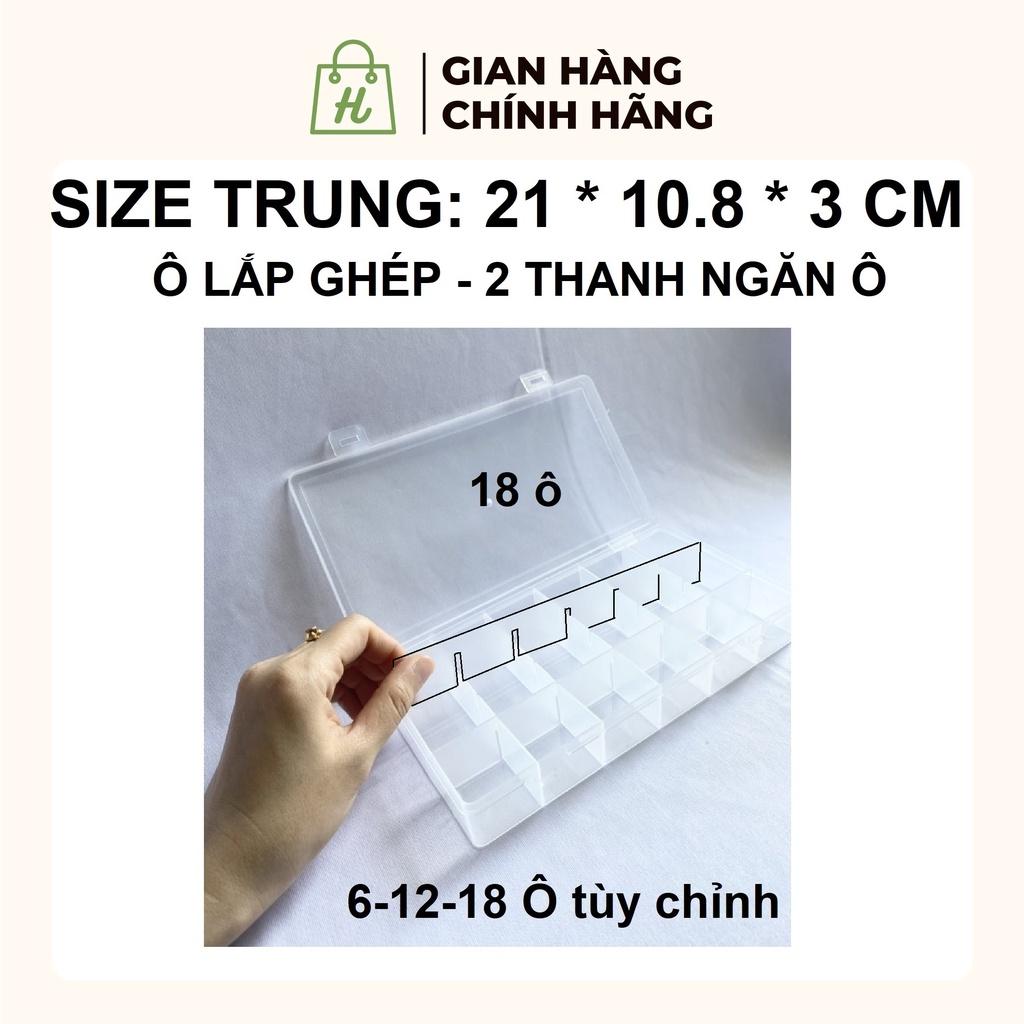 Hộp nhựa 18 ngăn có nắp trong suốt Cỡ trung 10.5 x 21 Ngăn có thể tháo rời Hộp nhựa đựng phụ kiện nhiều ngăn