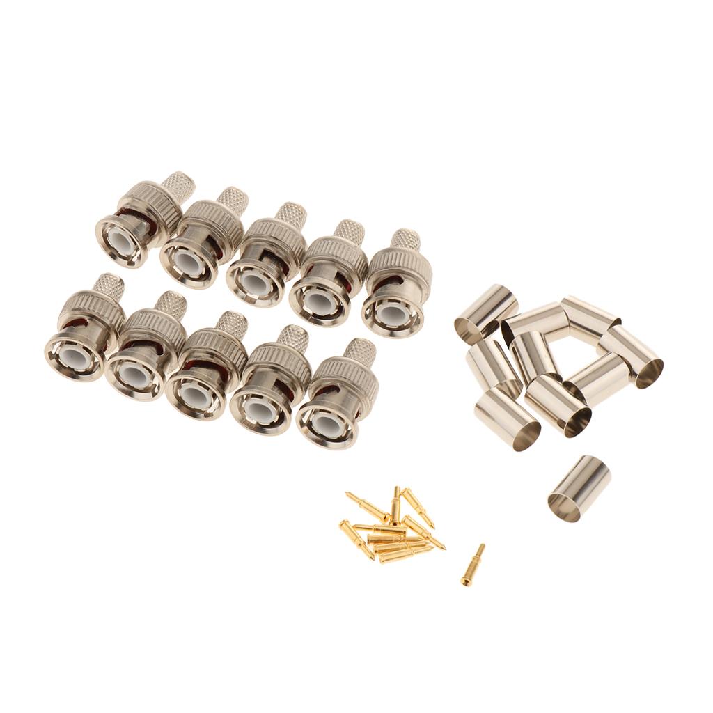10 Pieces Professional BNC Male Crimp-On Connector, BNC Plug Crimp Adapter