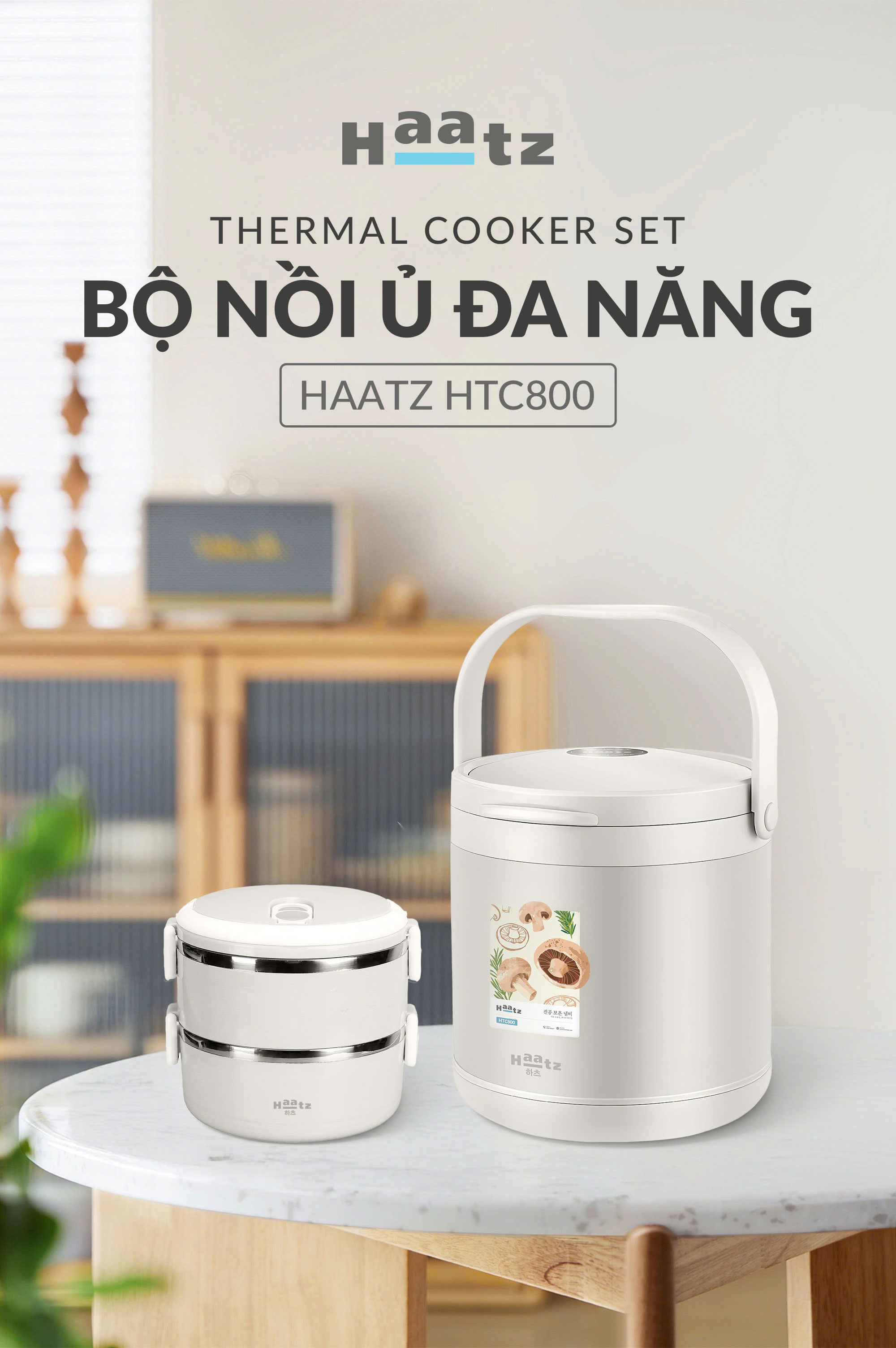 (Model 2026) Nồi Ủ Chân Không Haatz HTC800 inox 304 Dung Tích 4.5L, Giữ Ấm 6h, Hàng Chính hãng Bảo Hành 2 Năm
