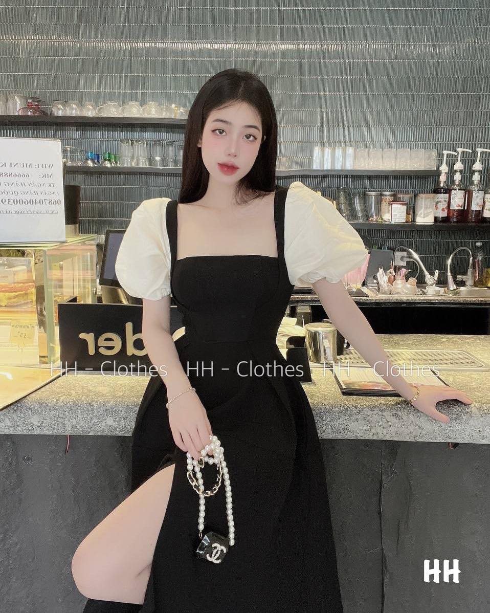 ĐẦM ĐEN CỔ U TAY BỒNG NGẮN