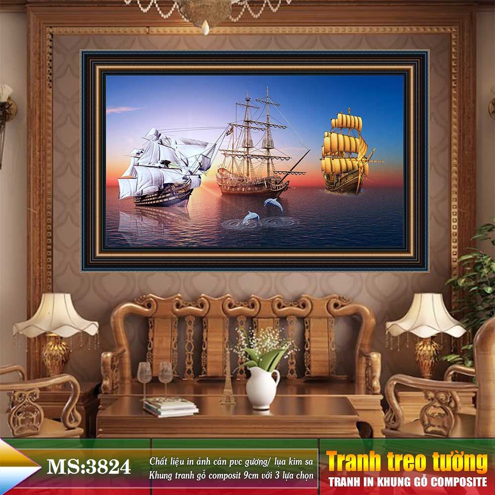 Tranh treo tường phòng khách, phòng ngủ THUẬN BuỒM XUÔI GIÓ chất liệu pvc gương / lụa kim sa. MS:3824L9