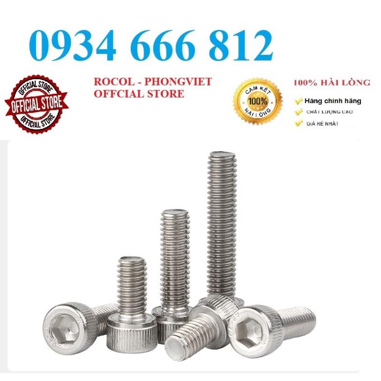 Combo 50c bulong lục giác chìm ĐẦU TRỤ INOX 304 M4, M4X12, M4X16, M4X20,M4X25