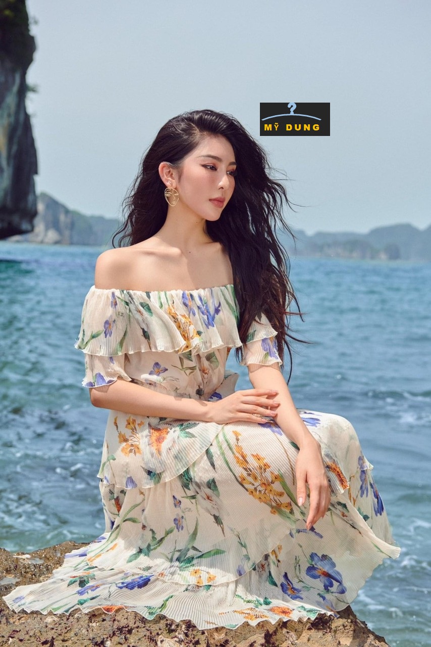 ĐẦM MAXI HOA DẬP LY TRỄ VAI- SIÊU SANG- NHẸ NHÀNG- GỢI CẢM