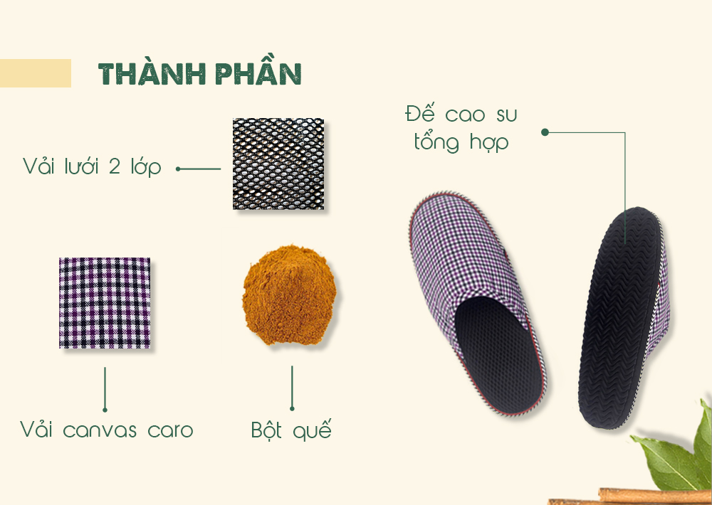 Dép đi trong nhà mùa đông Hương Quế làm êm chân, hút ẩm, thơm và ấm chân