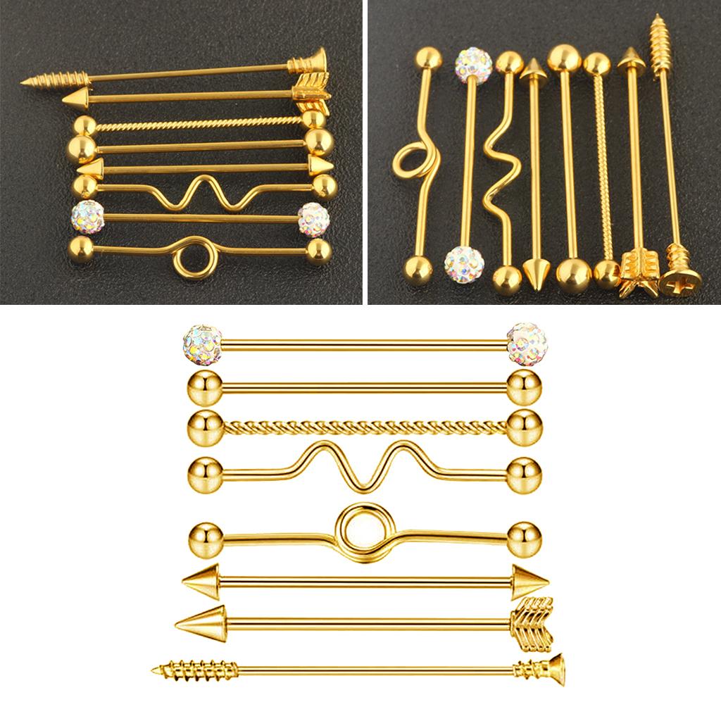 2 Sets Industrial Ear Bar Piercing Earring Barbell Ear Studs Body Jewelry