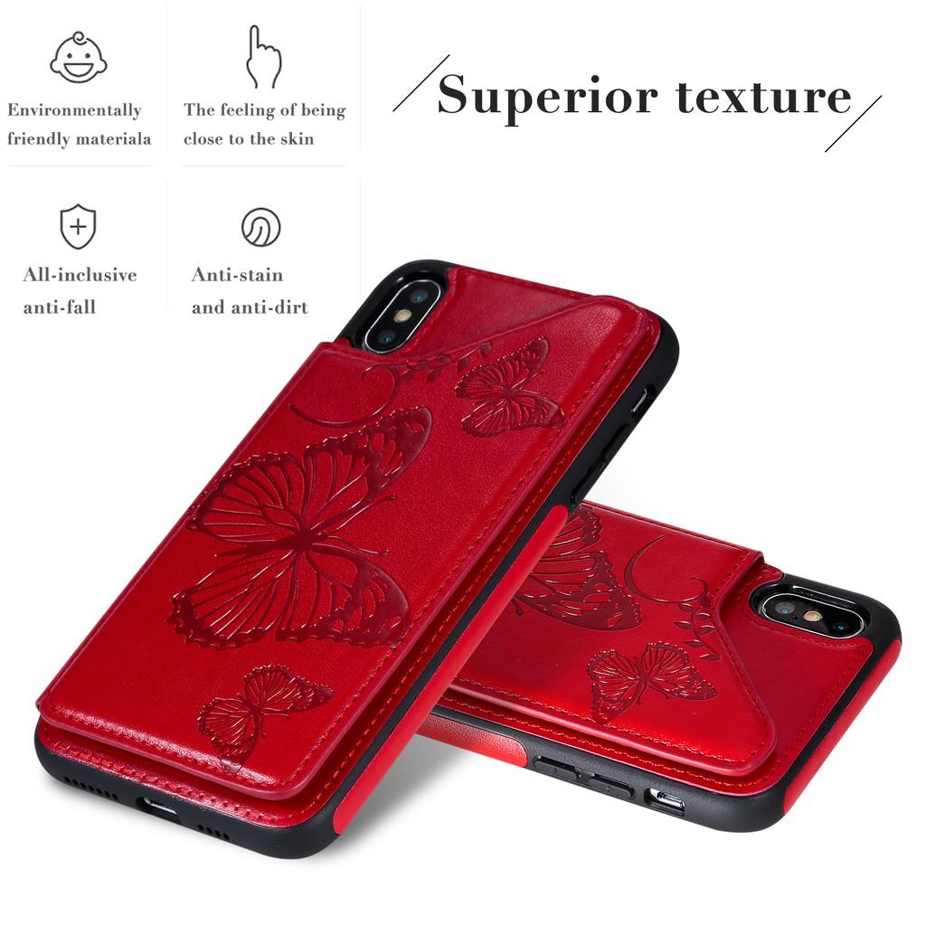 Bao Da Nắp Gập Có Ngăn Đựng Thẻ In Hình Bướm 3d Cho Iphone X Xs Max Xr