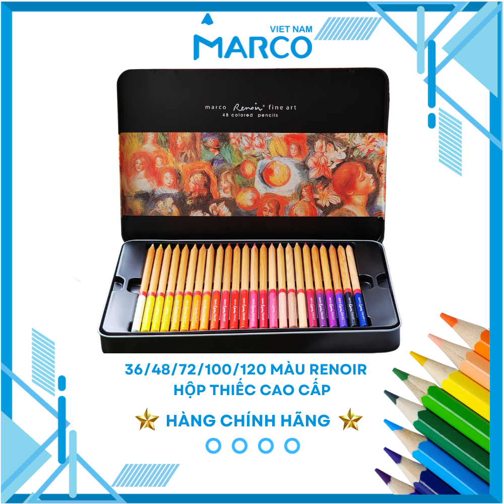 Hộp Bút Chì Màu Khô, Gốc Dầu Cao Cấp Marco 3100 Renoir 36/48/72/100/120 Màu - Nghệ thuật vẽ chuyên nghiệp