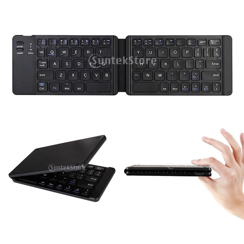 Foldable Bluetooth Keyboard, Ultra-Flat BT Folding Keyboard with Quiet Touch Keys for Smartphones Tablets, Black