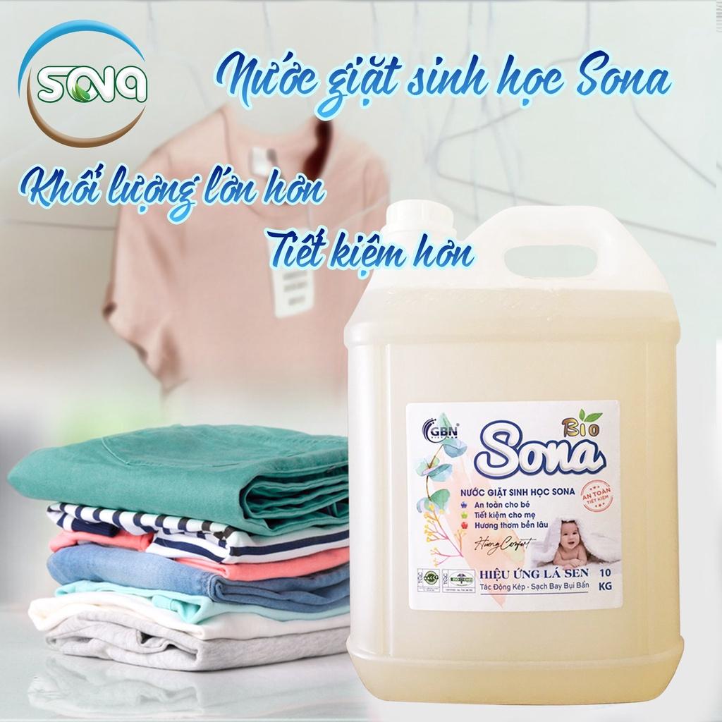 Nước giặt sinh học SONA 10kg giặt xả quần áo 2 trong 1 lưu hương suốt 24h 100% organic