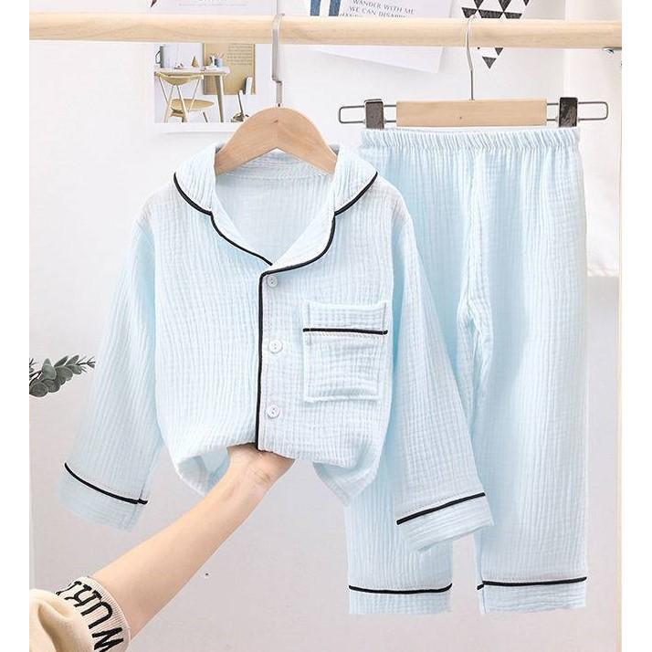 Bộ Pijama Chất Đũi Nhăn Dài Tay Cho Bé, Bộ Mặc Nhà Cực Xinh Cho Bé Từ 6-28kg - Sumo Kids