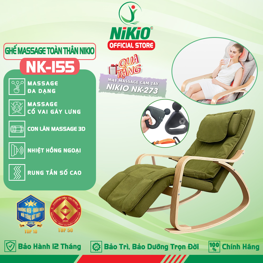 Ghế Massage Toàn Thân Nikio NK-155 - Kỹ Thuật Mát Xa Shiatsu Nhật Bản, Xoa Bóp Chuyên Sâu, Công Nghệ Rung Tần Số Cao Kết Hợp Nhiệt Hồng Ngoại Tân Tiến - Ghế Bập Bênh Thư Giãn, Giảm Stress Tại Nhà - Cải Thiện Sức Khỏe Và Chất Lượng Giấc Ngủ