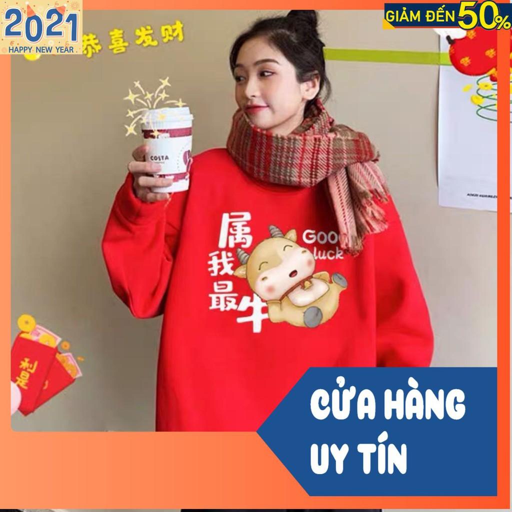 ÁO NỈ ĐỎ IN HÌNH TRÂU VÀNG