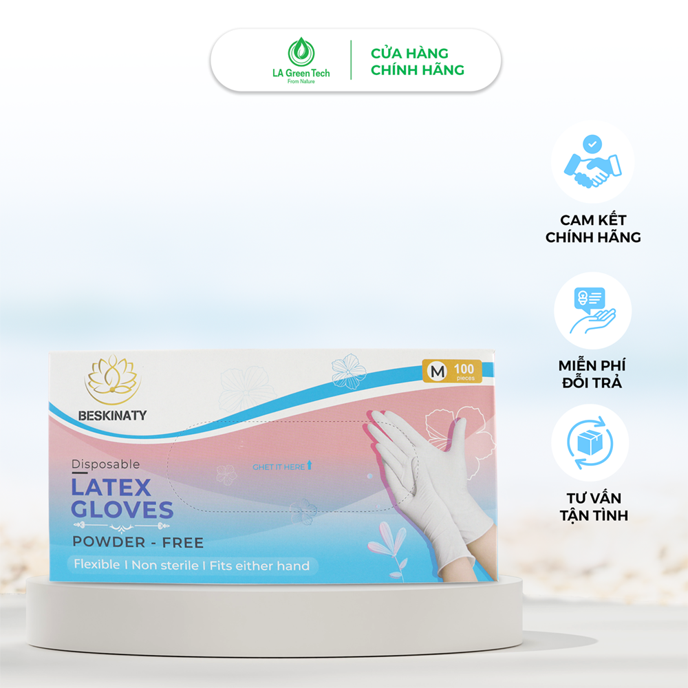 [100 chiếc] Găng Tay cao su y tế không bột Latex Beskinaty dùng cho Spa chăm sóc da, y tế