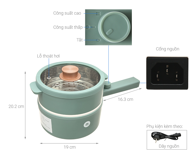 Nồi điện ceramic Mishio nấu lẩu, mỳ, canh, súp dễ dàng - Hàng chính hãng