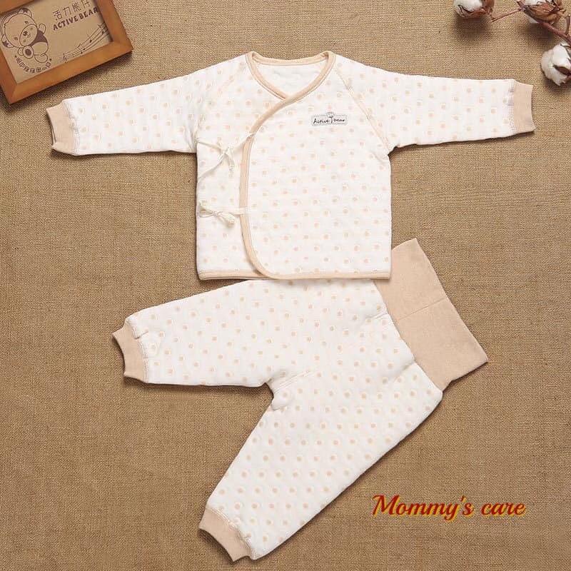 Bộ quần áo trần bông cạp cao 100% organic cotton hữu cơ tự nhiên không hóa chất an toàn cho bé sơ sinh