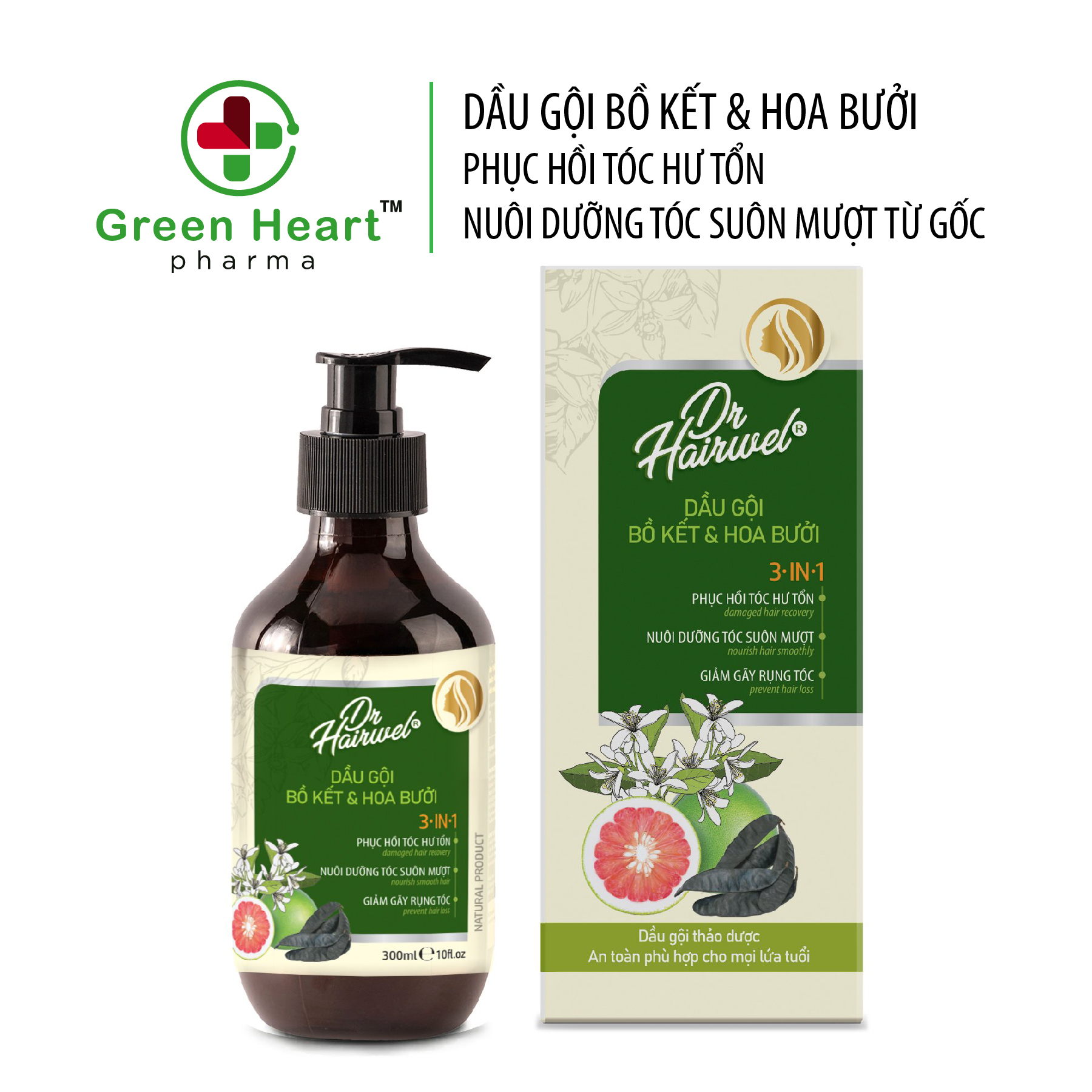 Dầu Gội Thảo Dược Bồ Kết &amp; Hoa Bưởi Dr.Hairwel