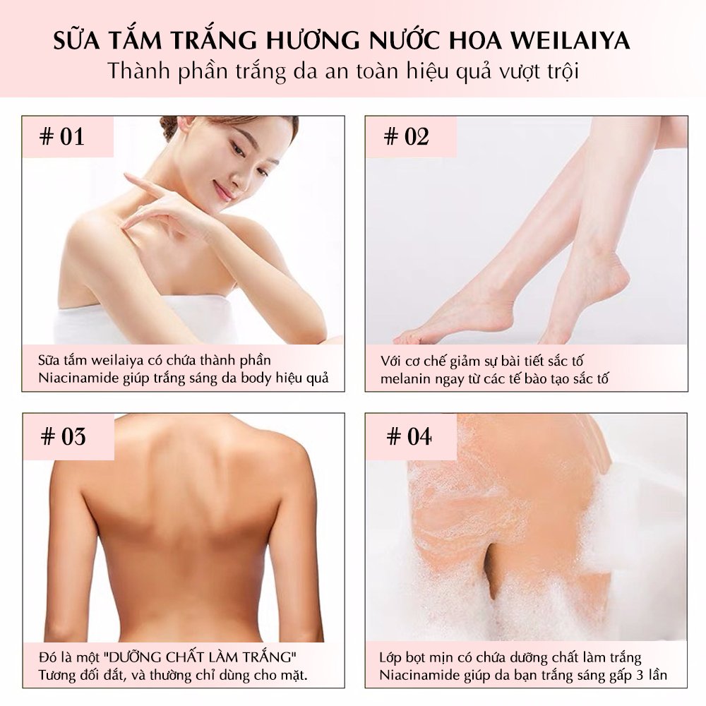 Sữa Tắm Trắng Da - Sữa Tắm Hồng Weilaiya - Chai lớn 312ml + Tặng chai mini 60ml + Hộp Quà Sang Trọng