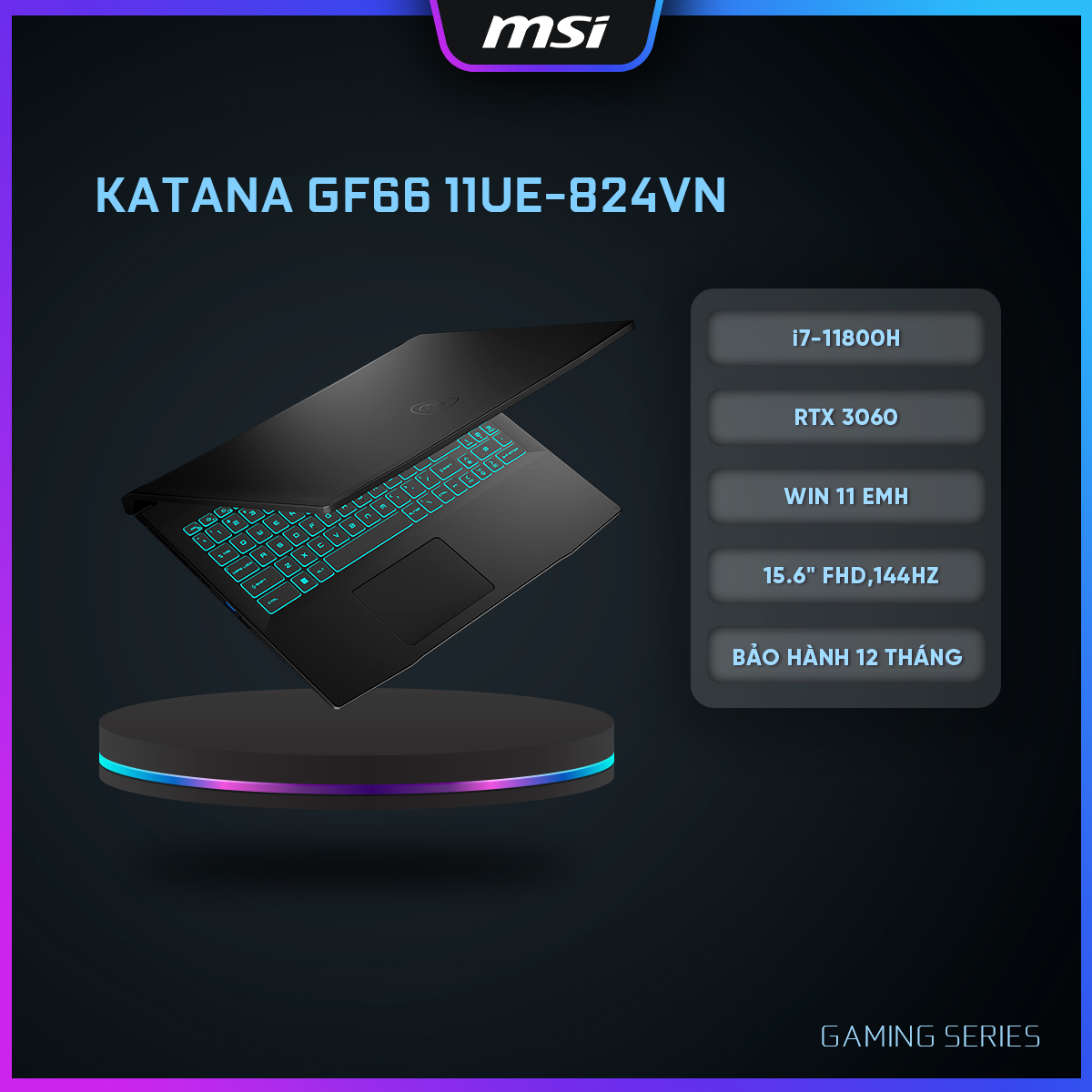 MSI Laptop Gaming Katana GF66 11UE-824VN|i7-11800H|RTX 3060|DDR4 16GB| 512GB SSD|15.6&quot; FHD,144Hz [ Hàng chính hãng]