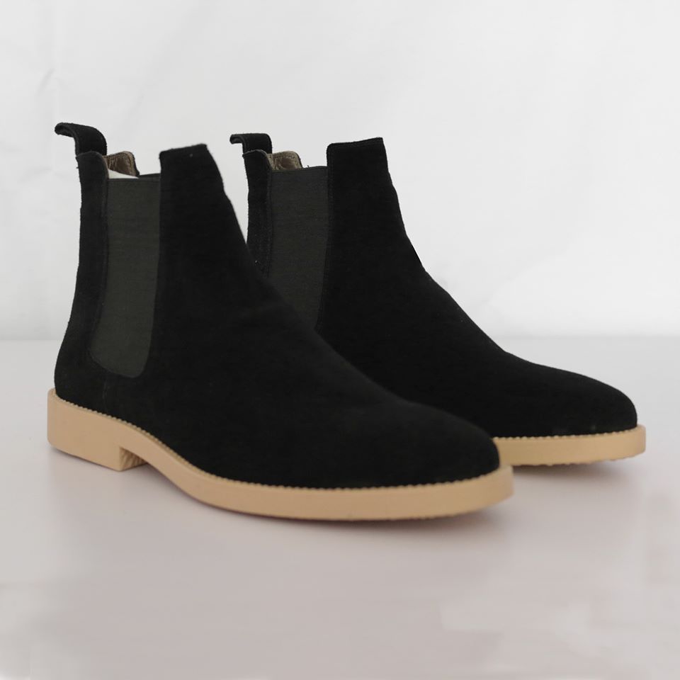 Giày da chelsea boots da bò lộn đen đế cao su non Handmade VietNam