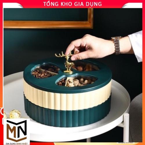 Khay Đựng Mứt Tết, Khay Mứt Hươu 2 Tầng Xoay 360 Độ Hiện Đại Sang Trọng Phong Cách Châu Âu