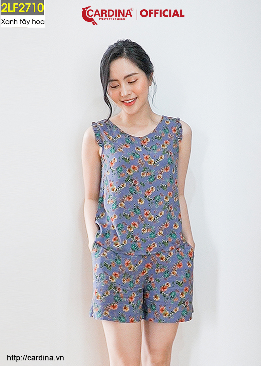 Đồ Bộ Nữ CARDINA Chất Lanh Tre Nhật Cao Cấp Quần Đùi Áo Sát Nách Họa Tiết Tinh Tế 2LF27