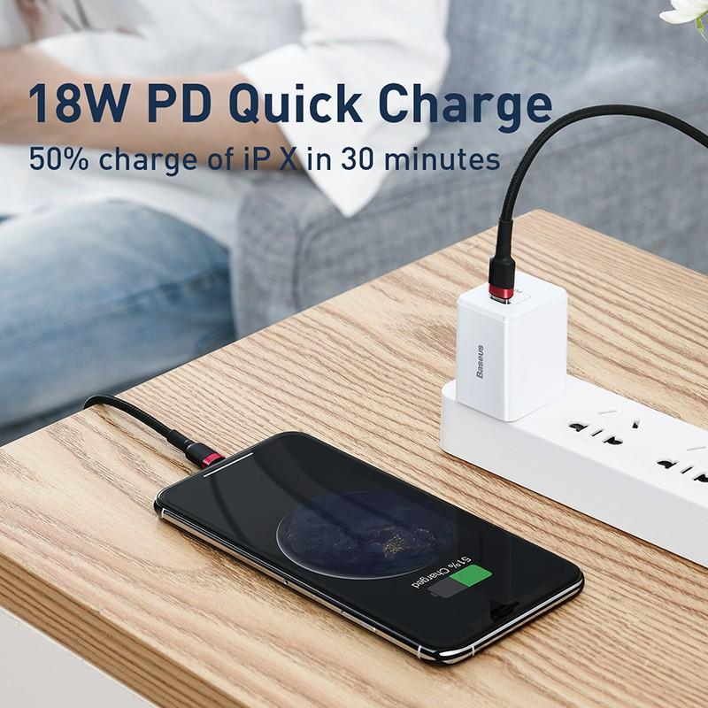 Dây cáp sạc/đồng bộ dữ liệu Baseus PD 18W cổng USB C  cho iPhone 11 Pro Macbook dài 0.5m/1m -Hàng Chính Hãng