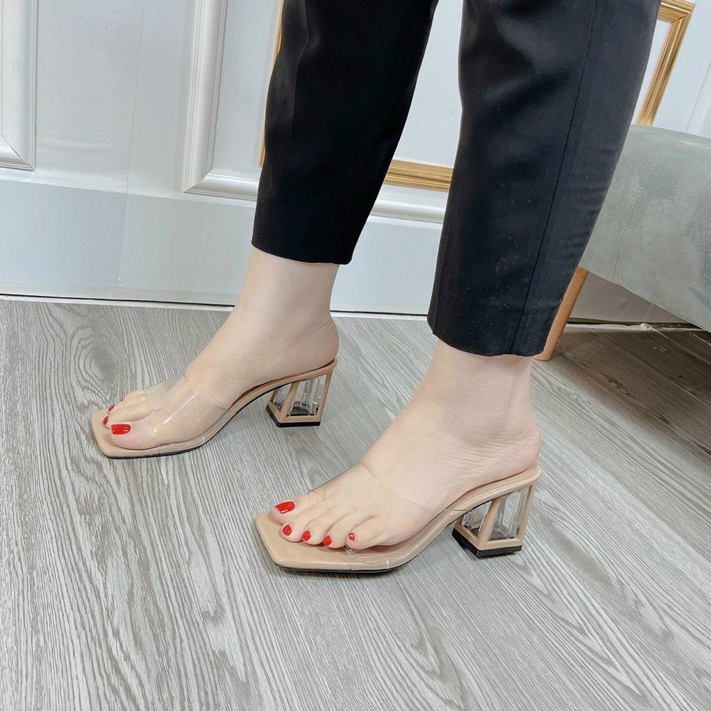 Guốc nữ gót 7 phân quai trong gót trong sang chảnh