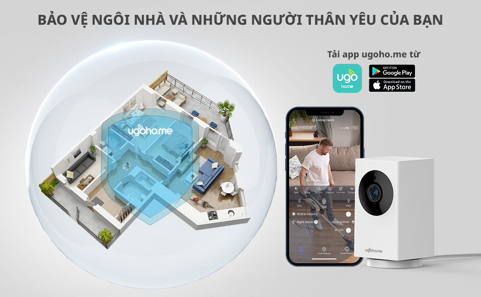 Camera Ugoho.me 1080p, sử dụng Wifi, xoay 360 độ