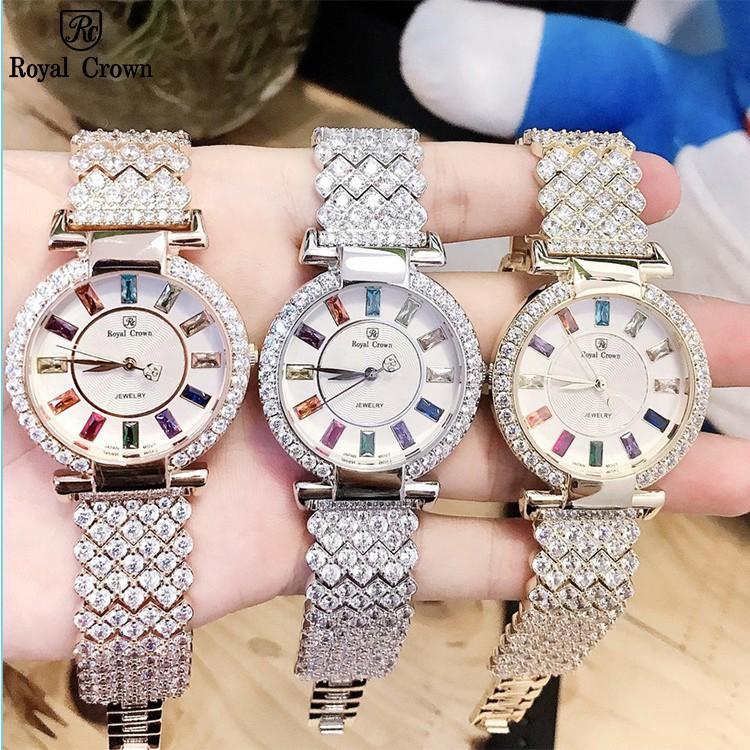 Đồng Hồ Nữ Chính Hãng Dây Kim Loại Royal Crown 4604 Đính Đá Chống Nước Chống Xước