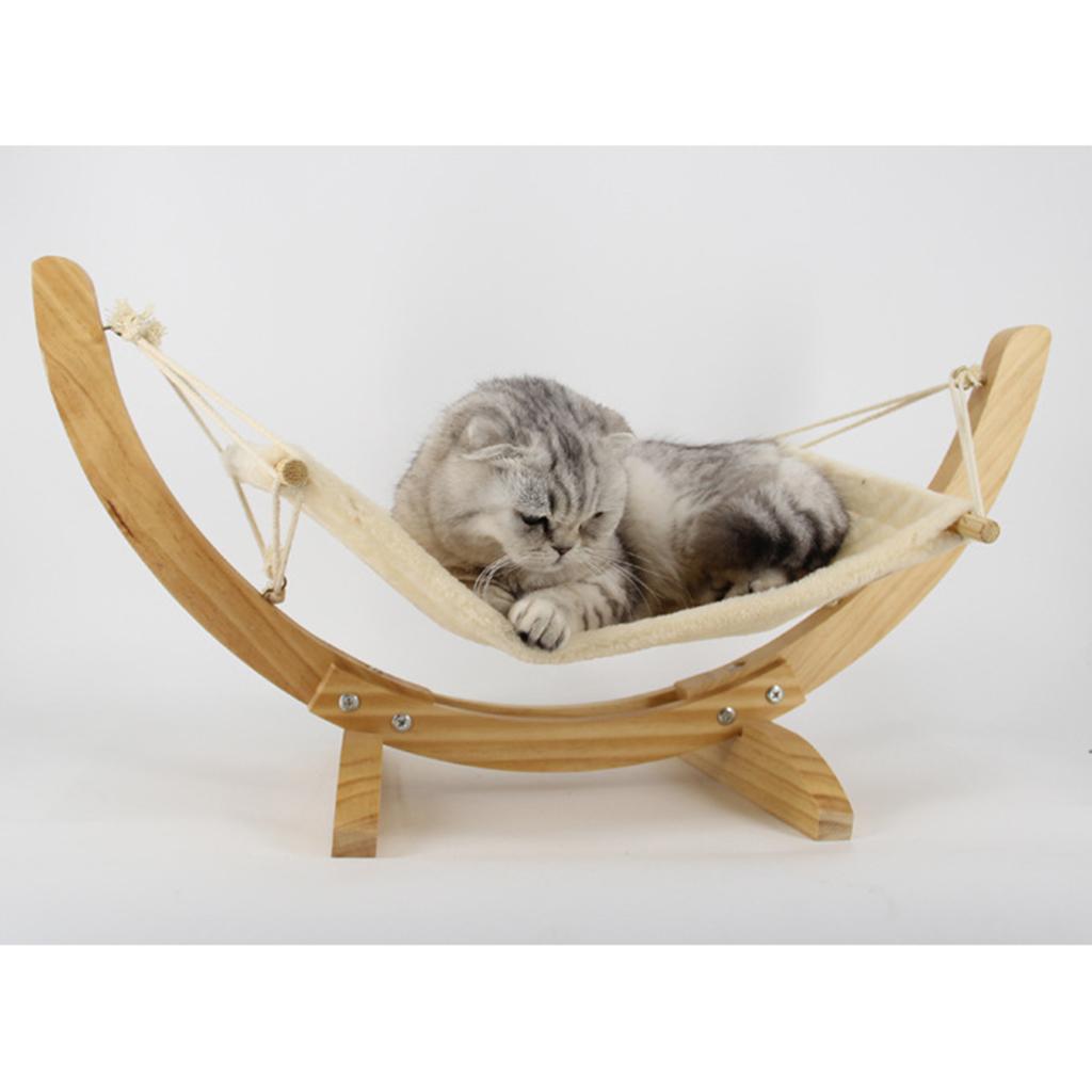 Hammock for Cat/Rat/Guinea Pig/Ferret Hanging Bed Toy House Wood Frame-Beige