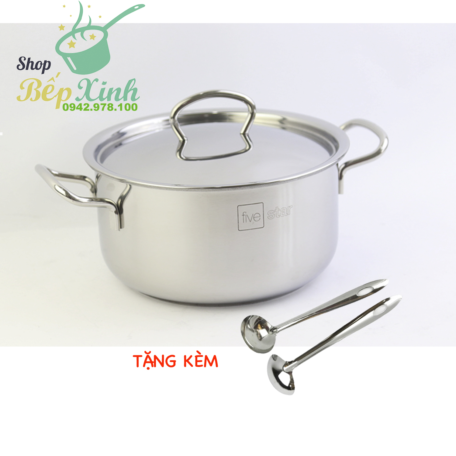 Nồi inox 3 đáy sandwich  FiveStar Standard nắp inox ( 16cm/18cm/ 20cm/24cm ),tặng 1 muỗng canh, dùng được mọi bếp