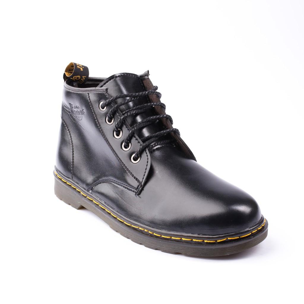 Giày Boot Nam Cổ Lửng Đế Khâu Da Trơn Màu Đen Cực Chất - M354-DEN -DEN