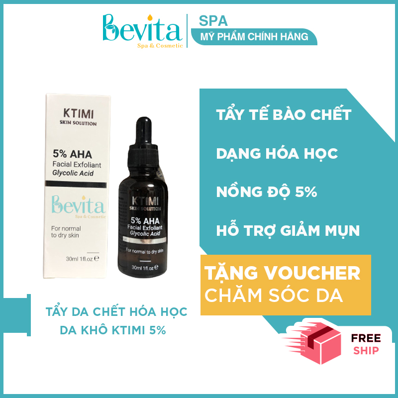 Tẩy da chết hóa học Ktimi 5% AHA Facial Exfoliant Glycolic Acid 30ml - Bevita