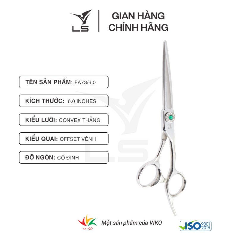 Kéo cắt tóc LS lưỡi thẳng quai offset vênh đỡ ngón cố định FA73/6.0