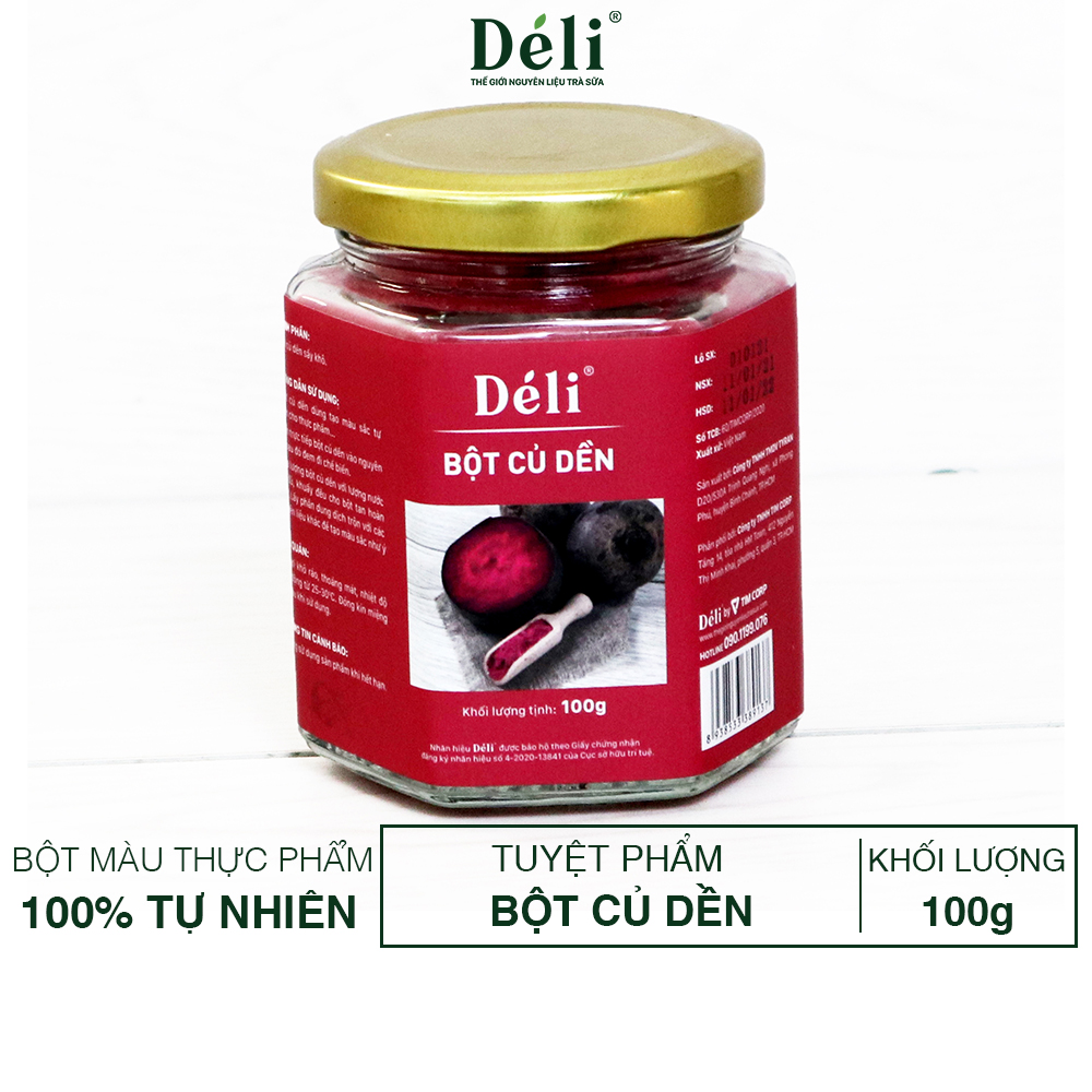Bột củ dền 100gr+ Bột lá dứa 60gr+ Bột hoa đậu biếc 60gr Déli HSD:18 tháng, bột mịn, dễ hòa tan
