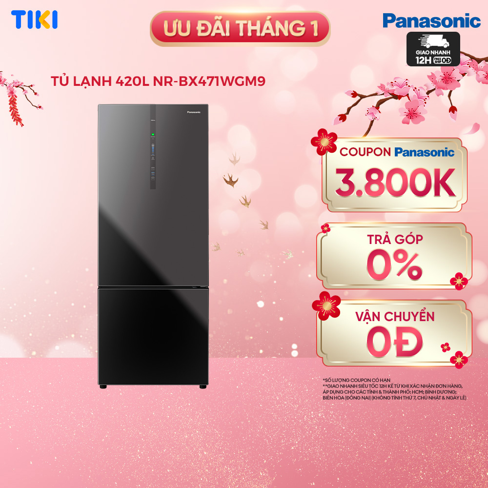Tủ lạnh Panasonic Ngăn đông mềm diệt khuẩn 420L NR-BX471WGM9 - Tiết kiệm điện với bộ đa cảm biến Econavi - Mặt gương - Hàng chính hãng