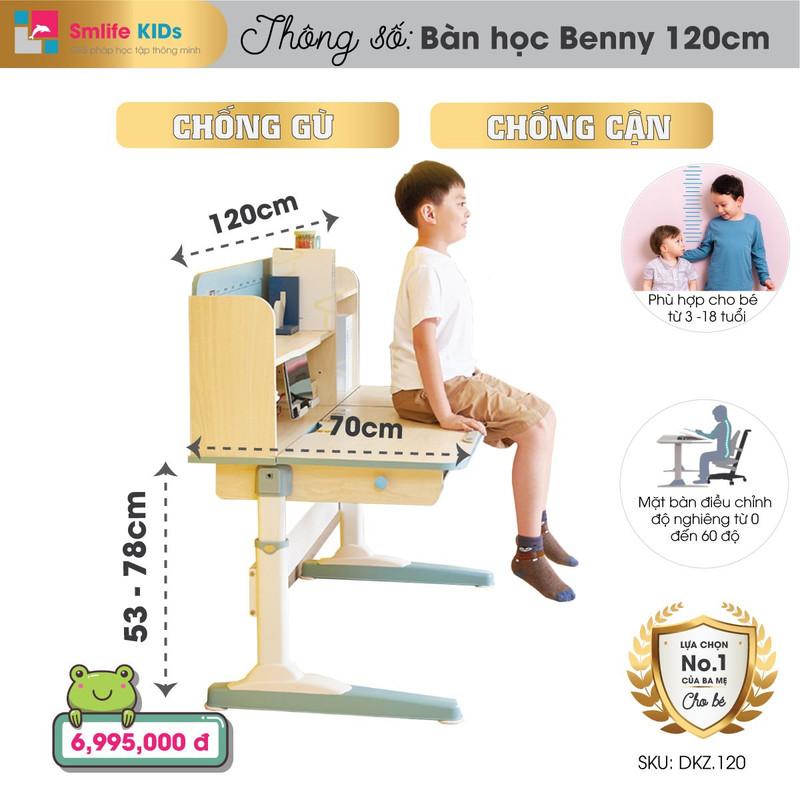 Bàn học thông minh SMLIFE Benny 120cm - DKZ.1201 - Hồng | 120cm x 70cm x 53-78cm (mặt bàn nâng hạ)