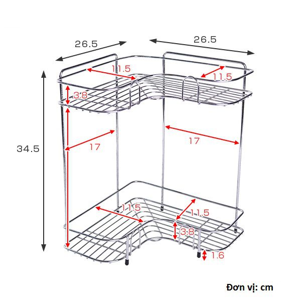 Kệ inox 2 tầng để góc tường cao cấp - Hàng nội địa Nhật