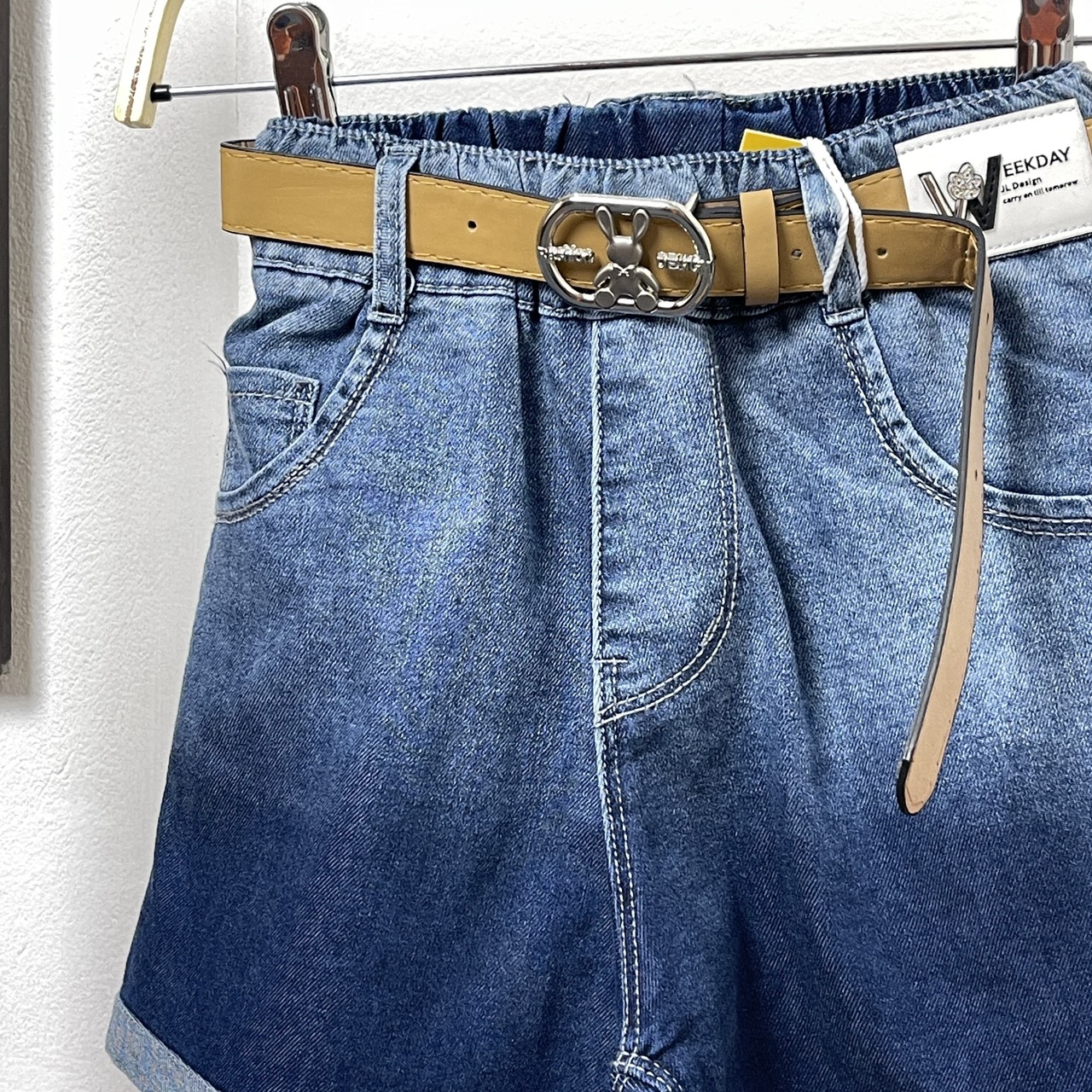 Quần đùi bé gái vải bò size đại, Short jean cho bé 6-12 tuổi chữ W co giãn mềm mại kiểu dáng thời trang