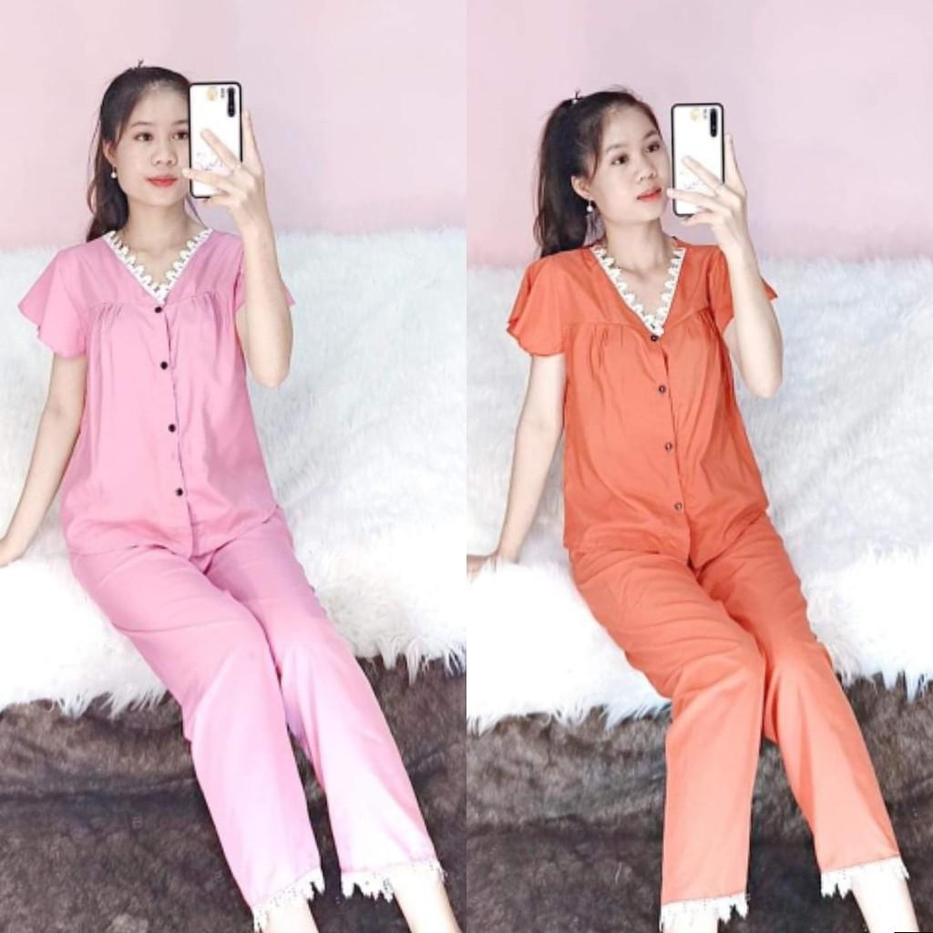 Bộ kate lụa cổ ren tim - quần dài tay bèo - ẢNH THẬT