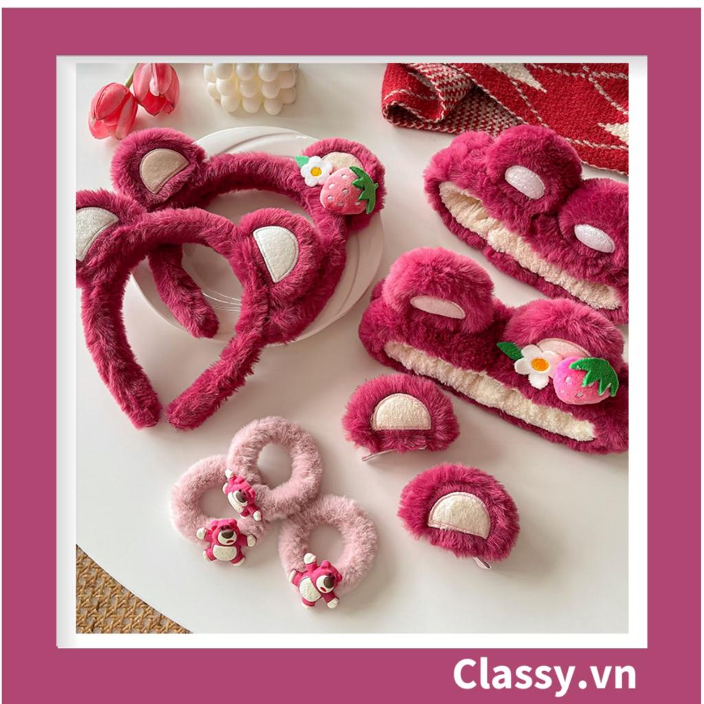 Bộ sưu tập dây cột tóc băng đô và Kẹp Classy tóc màu hồng tía, in hình gấu Teddy cute ngộ nghĩnh PK799