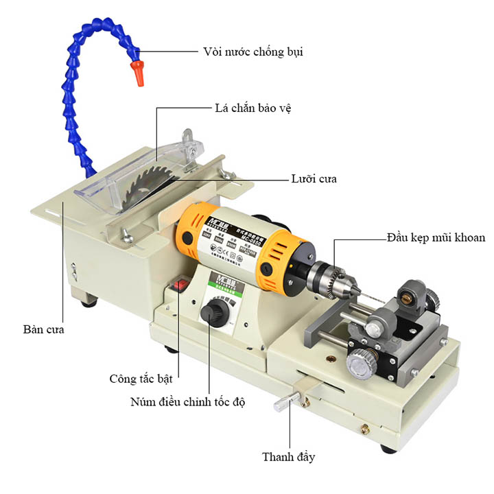 Máy cưa bàn đa năng kiêm máy mài khoan tạo hạt chuỗi cao cấp, công suất lớn 850W